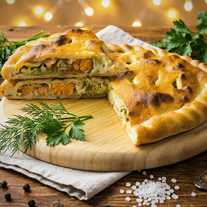 Пирог с форелью и брокколи