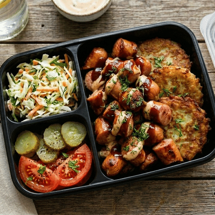 Бокс драники с колбасками