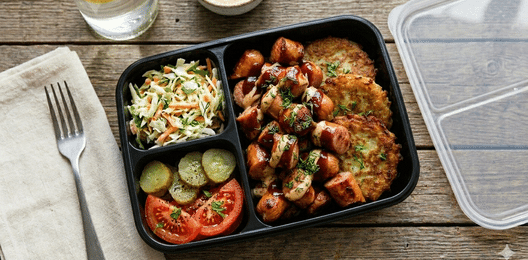 Бокс драники с колбасками