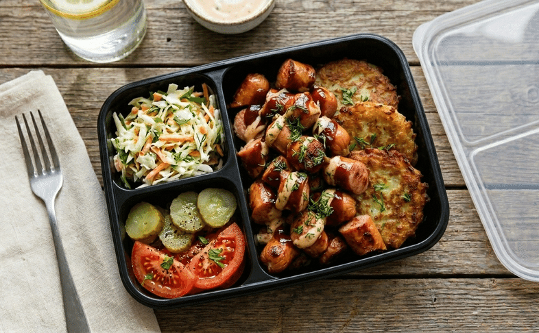 Бокс драники с колбасками