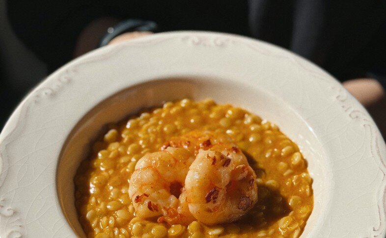 Птитим с креветками и пармезаном