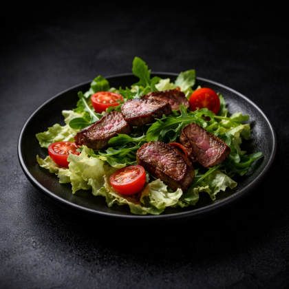 Теплый салат с ростбифом и рукколой