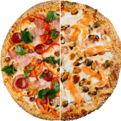 Пицца из половинок (мясная/морская)(выбери ингредиенты)