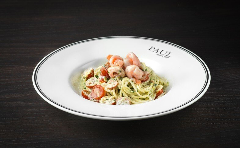 Паста с креветками и шпинатом