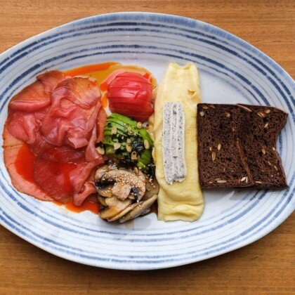 Копченый тунец, трюфельный сыр, шампиньоны