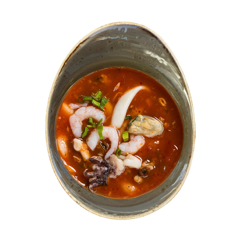 1+1 Острый томатный суп с морепродуктами