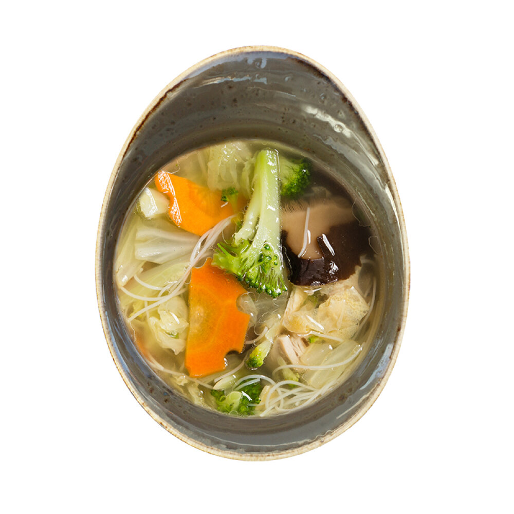 1+1 Куриный суп с рисовой лапшой, яйцом и грибами Шиитаке