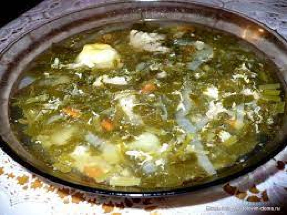 Щи зеленые из щавеля со  сметаной