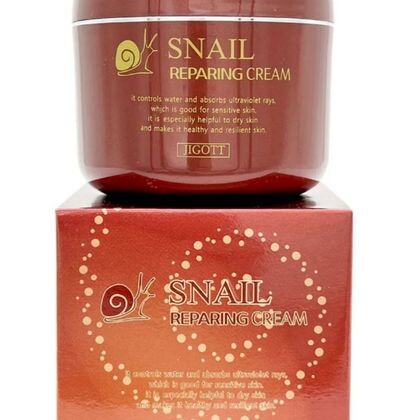 JIGOTT Крем для лица восстанавливающий с муцином улитки для всех типов кожи Корея Snail Reparing Cream, 100