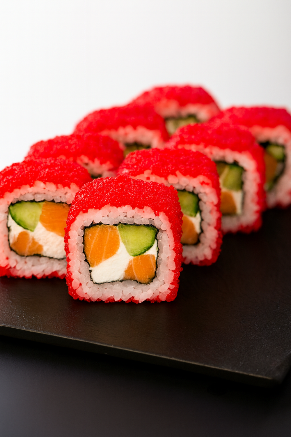 Ролл «Калифорния Премиум» — форель, крем-сыр и икра Масаго