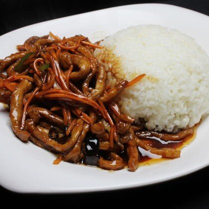 519 Свинина с грибами и рисом