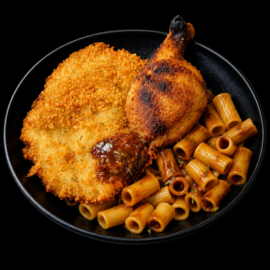 Хрустящий цыпленок с макаронами