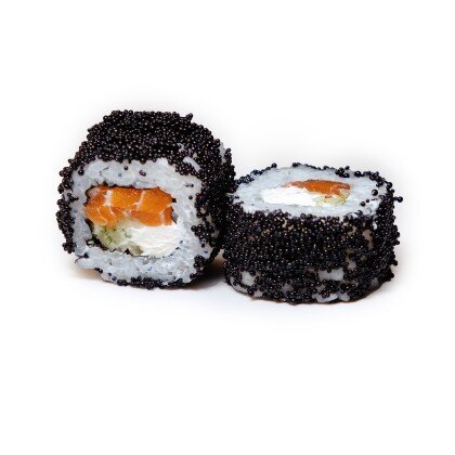 Ролл с лососем и черной икрой тобикой