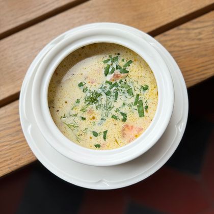 Сырный суп с кабачками и уткой