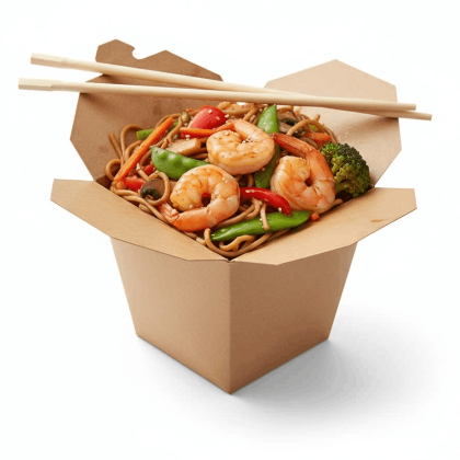 Вок с креветками, устричным соусом и лапшой собой