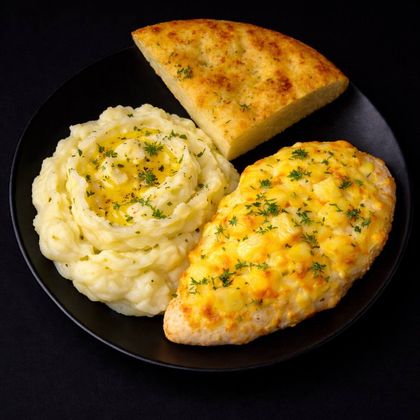 Курица запеченная с ананасами и картофельным пюре