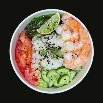 Поке с креветкой на подушке из сыра