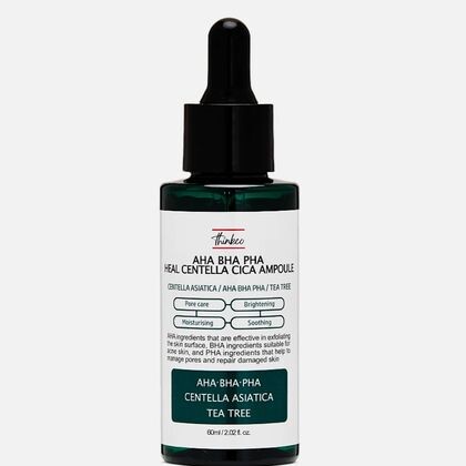 Сыворотка с AHA, BHA, PHA-кислотами и центеллой азиатской
thinkcoAHA BHA PHA HEAL CENTELLA CICA AMPOULE