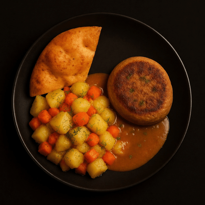 Картофель тушенный  с котлетой по домашнему