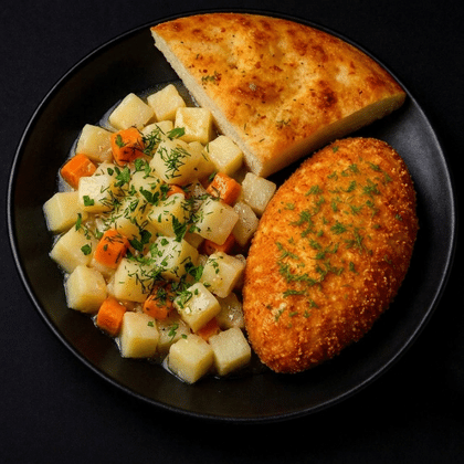 Котлета рыбная с тушенным картофелем