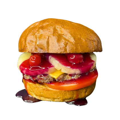 Бургер с ананасом и вишней