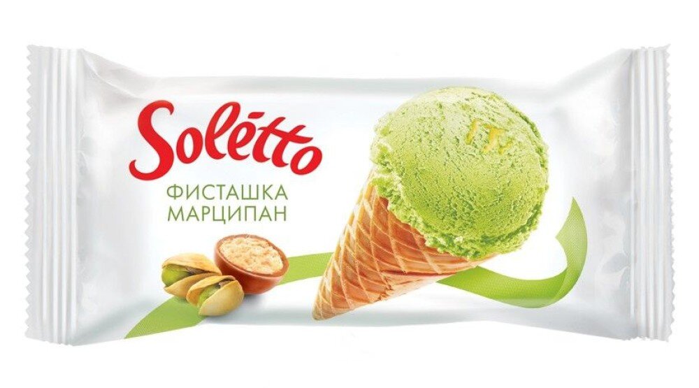 Мороженое Soletto фисташка-марципан в рожке