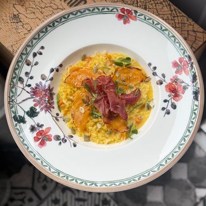 Ризотто с грудинкой, тыквой и сицилийским шафраном